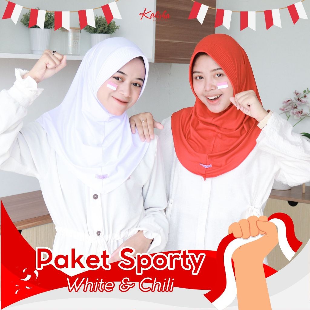 HIJAB INSTAN Paket Kerudung Sporty Merah Putih Hijab 17 Agustus Jersey Premium By Kalishaofficial KE