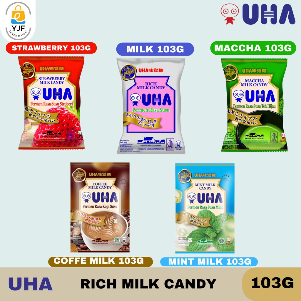 

UHA Candy 103g / UHA Candy Rich Milk / Candy Strawberry Milk / Maccha Milk / Coffe Milk / Mint Milk