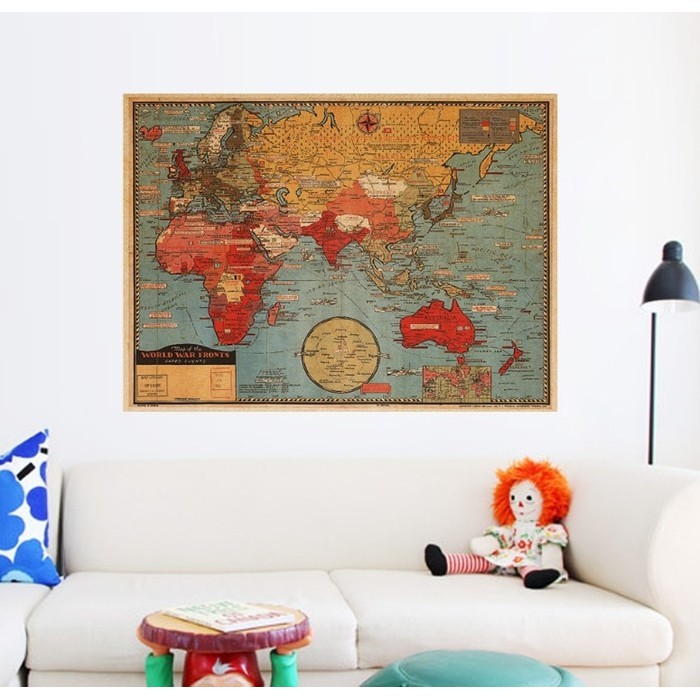 Poster Dinding Cafe / Wall Poster Kamar: Peta Sejarah Perang Dunia II Motif Retro / Klasik