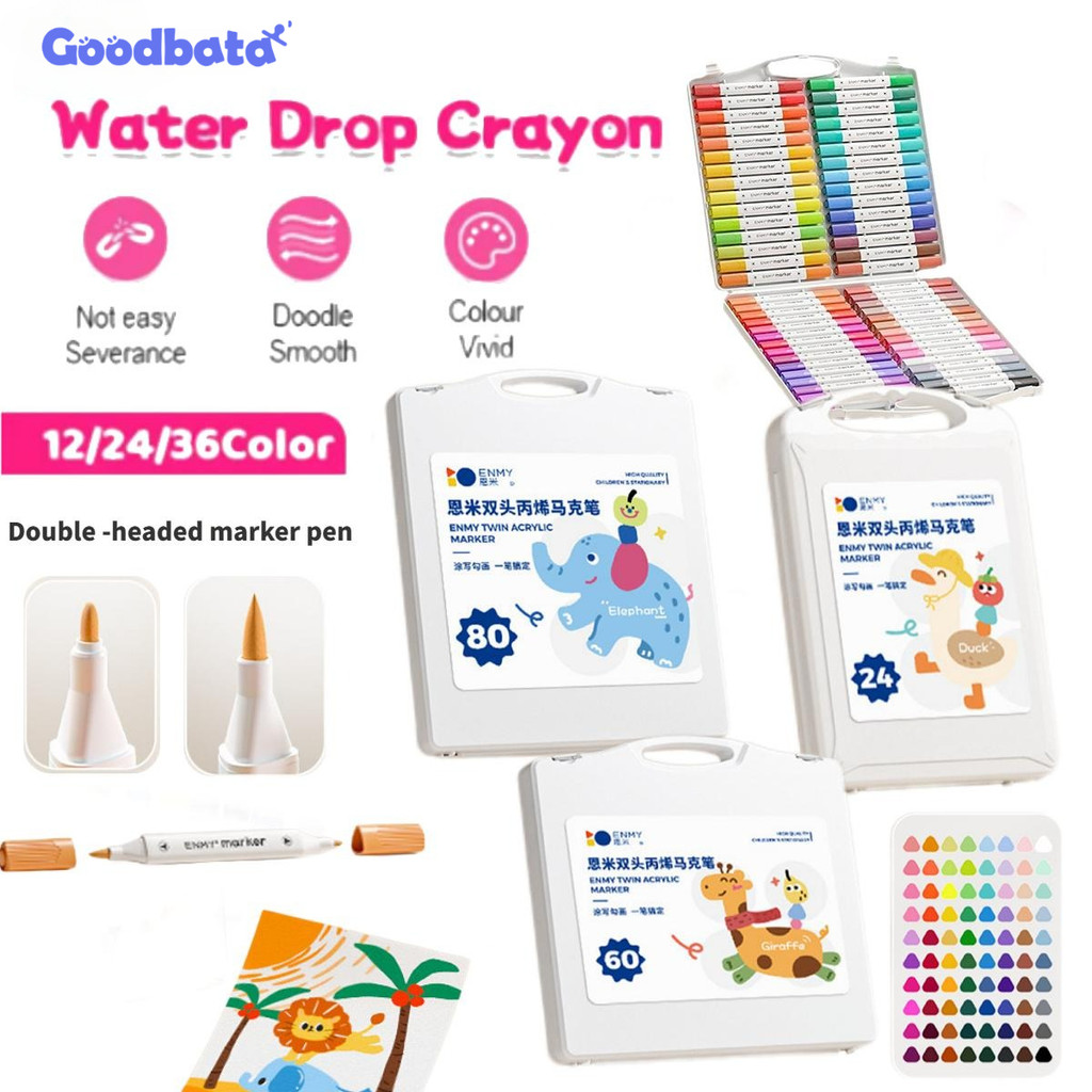 

Goodbata 24/36/48/60 Dual-Tip Acrylic Marker Pen Marker Highligher Lukisan Diy Kepala Double Head Acrylic Pens Stationery Kotak Peralatan Mewarnai