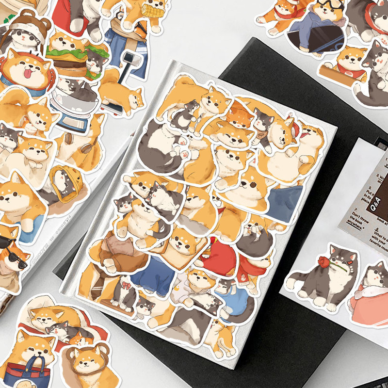 

50 PCS Cute Animal Stickers Ah Chai Cats Creative Decorative Stickers Children Laptop Phone Case Stickers Kids Sticker Toys Gift