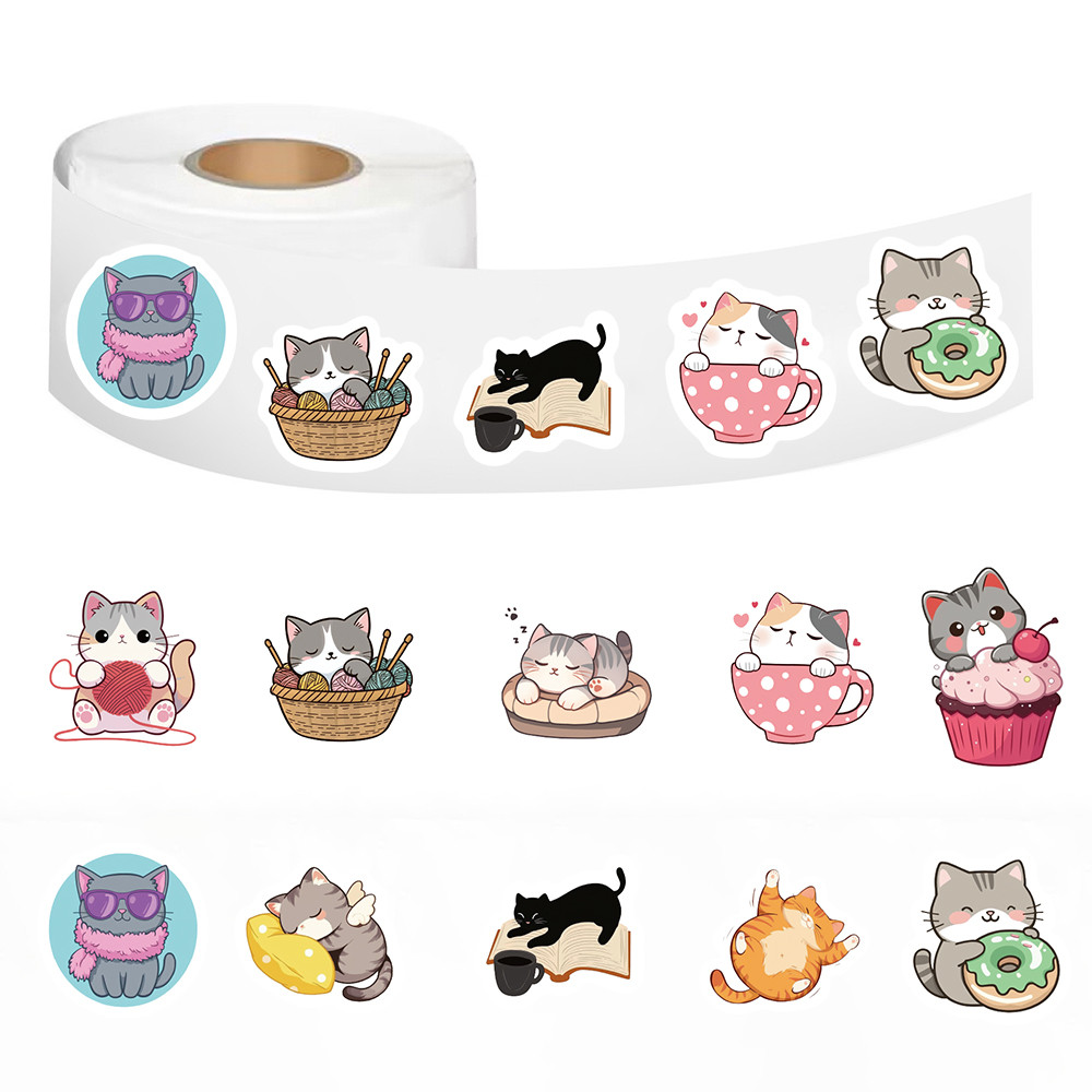 

500PCS Cartoon Cat Roll Stickers Harajuku Waterproof Scrapbook Element Y2k FashionCoffee Phone Streetwear Party Stationary Decor