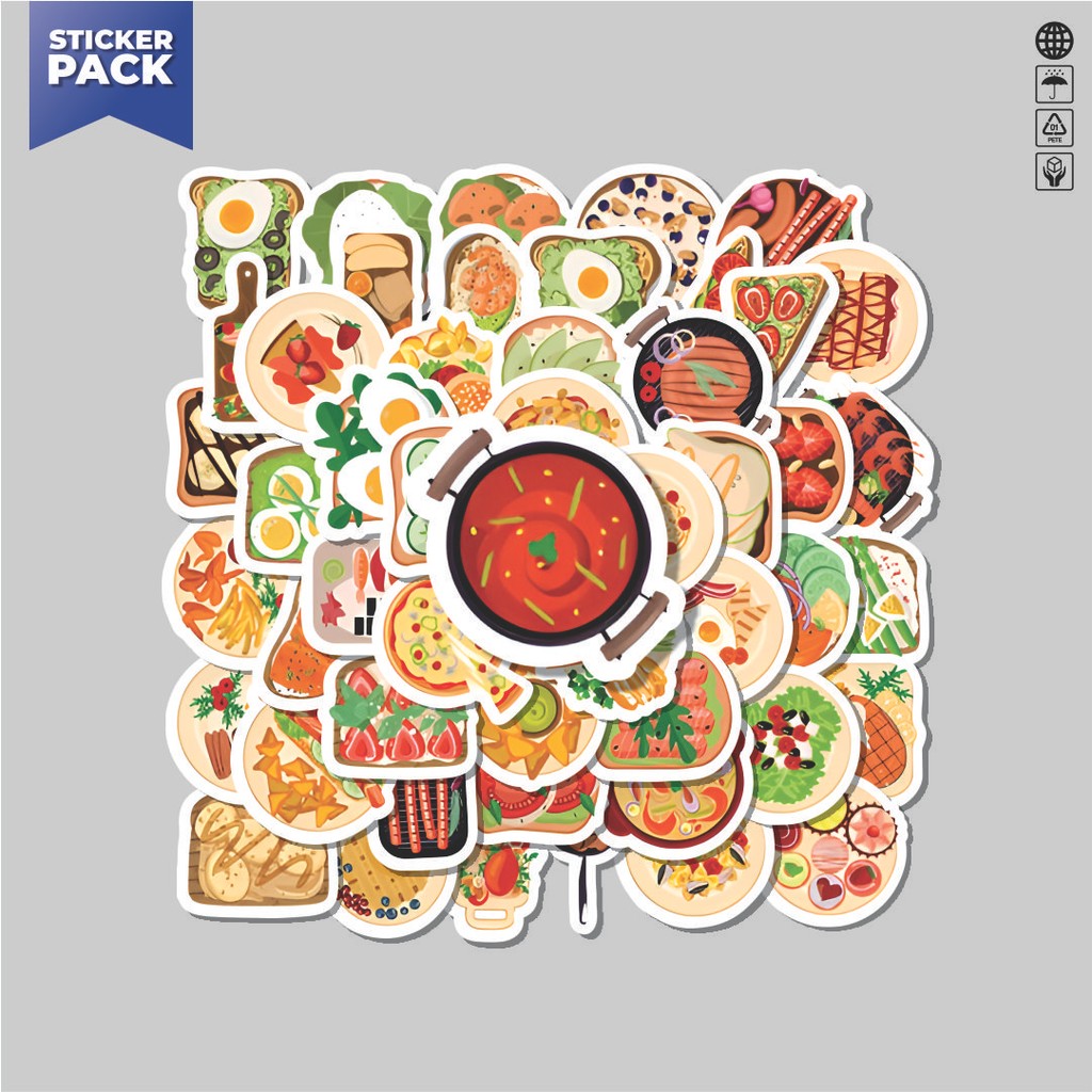 

[100PCS]Stiker Pack Stiker Delicious Breakfast Gourmet [Sarapan Lezat Gourmet] Aesthetic Vinyl Anti Air Dekorasi Sticker Laptop Buku Journal Koper Helm Casing HP Gitar Helm Skateboard