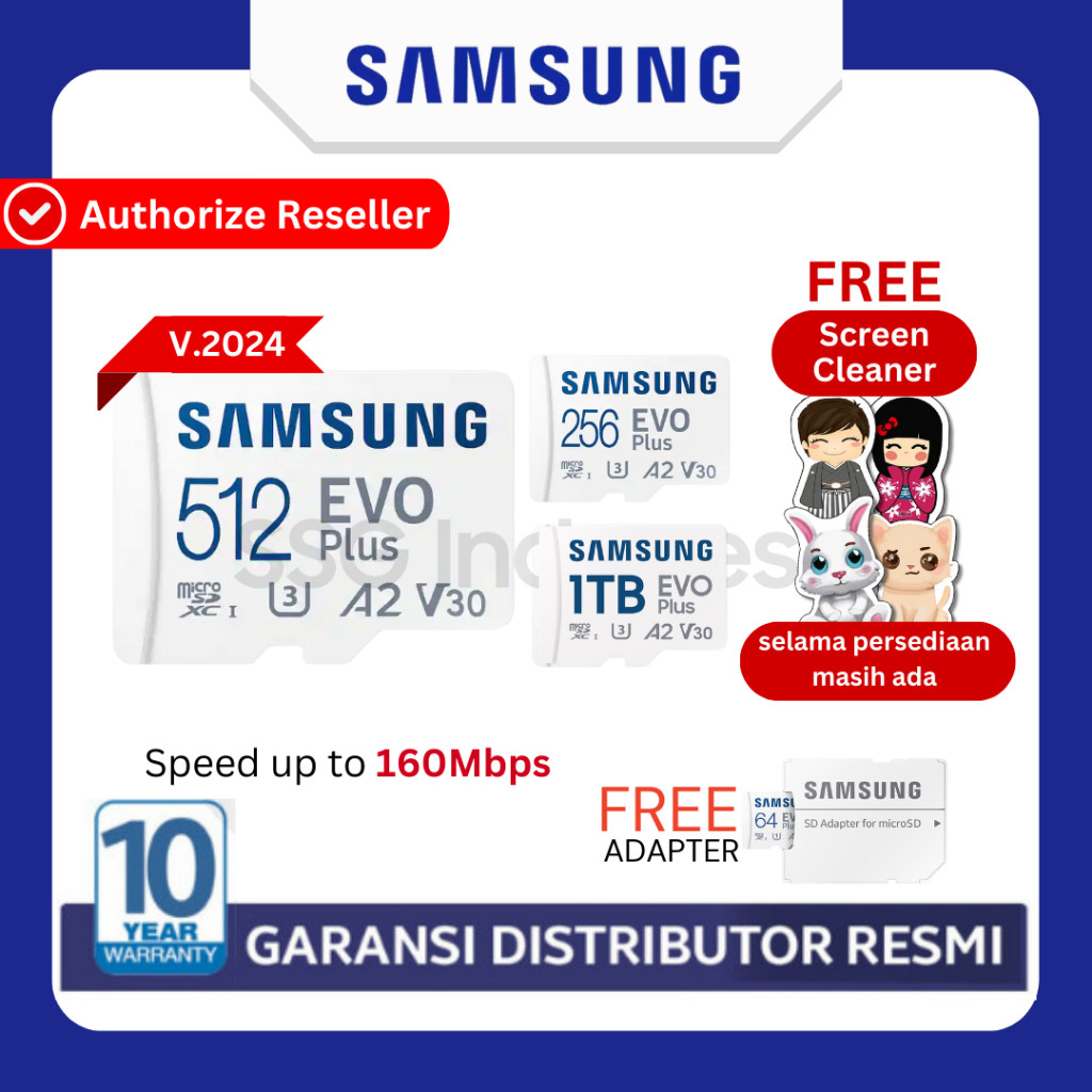 Samsung MicroSD Evo Plus 256GB / 512GB / 1TB Memory Card Micro SD Class10 UHS-i +FREE Adapter GARANS