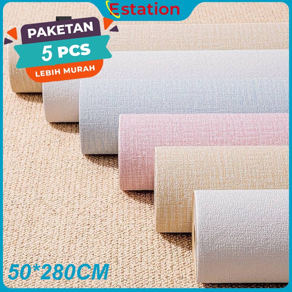 PLAOSANSTORE (PAKET 5 Roll) Wallpaper Linen 5 Roll | Wallpaper Dinding | Dekorasi Kamar | Wallpaper 