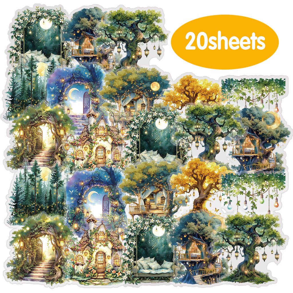 

20pcs of Non-repetitive Forest Tree Pattern Stickers for Laptop Luggage Fridge Handbag Kids Sticker Toy Stationery Decals