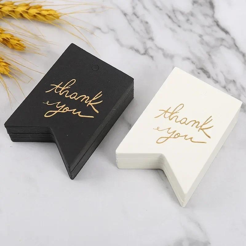 

50pcs Kraft Paper Tag White Black Bronzing Thank You Tag Luggage Wedding Note Gift Bags Garment Shoes Price Label Hanging Decor