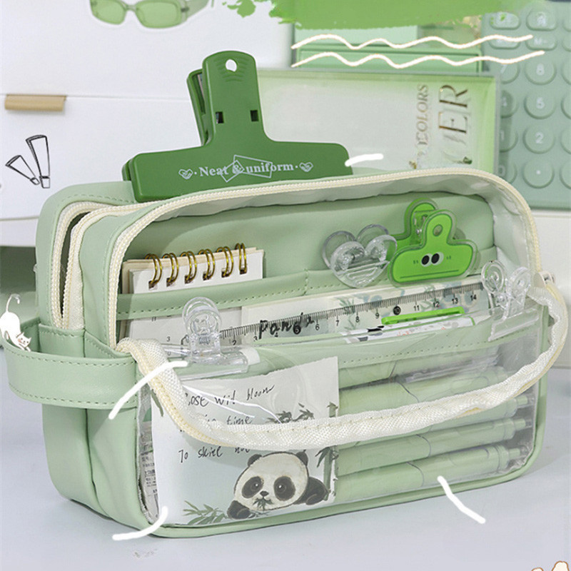 

Kawaii Transparent 3-Layer Stationery Pouch Large Capacity Pen Case for Student School Supplies Organizer Fabric PVC Pencil Bags