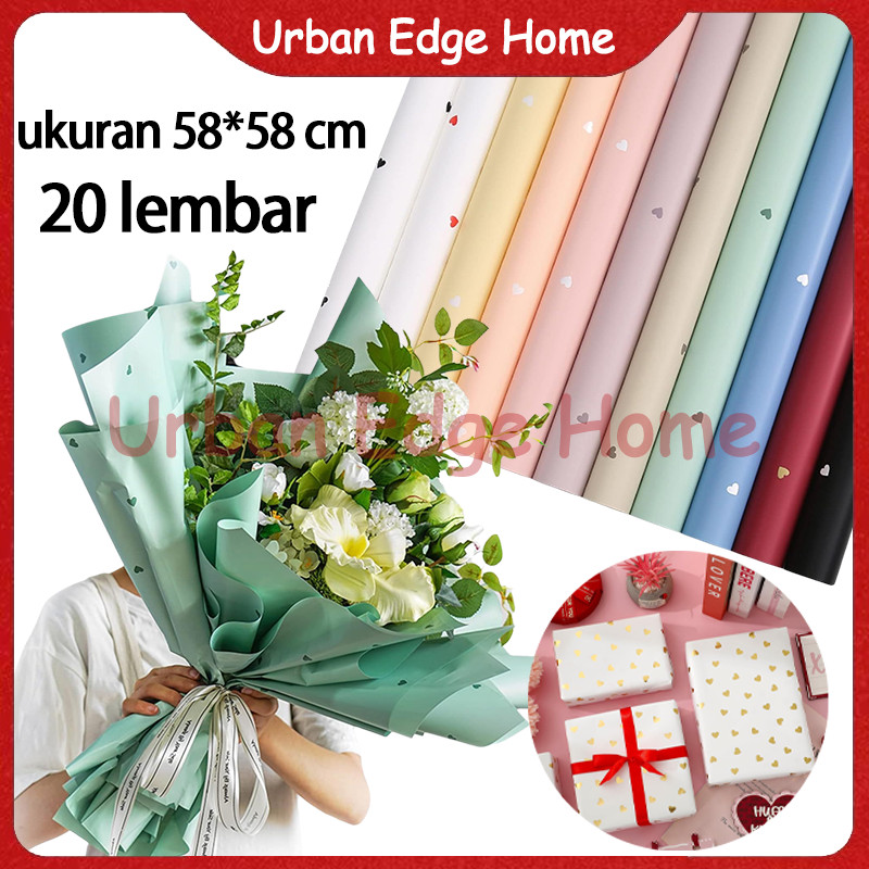 

20 Lembar Mini Heart Flower Wrapping Paper / Love Pattern Paper Cellophane 58*58Cmm / Kertas Buket Bunga