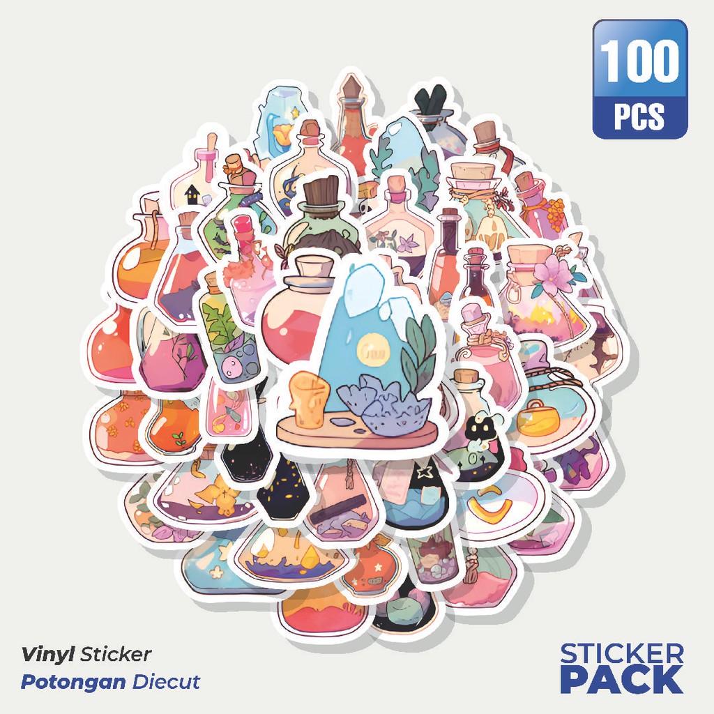 

Super Hemat! 100 PCS Stiker Madicine Bottle Art [Seni Botol Obat] Waterproof Aesthetic- Untuk Laptop, Motor, dan Helm - Paper Stationery Pack