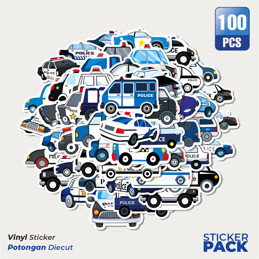 

Super Hemat! 100 PCS Stiker Seri Mobil Polisi Waterproof Aesthetic- Untuk Laptop, Motor, dan Helm - Paper Stationery Pack