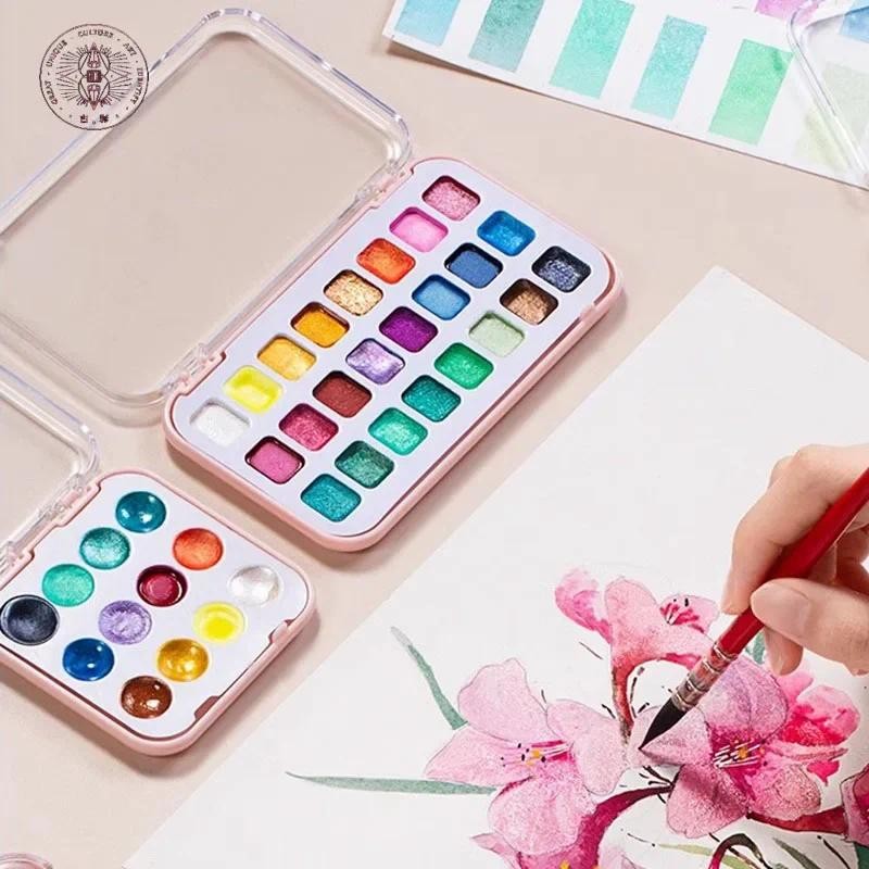 

Paul Rubens Metallic Solid Watercolor Paint Set Glitter Water Color Pigment For Painting Acuarela Kids Art Supplies