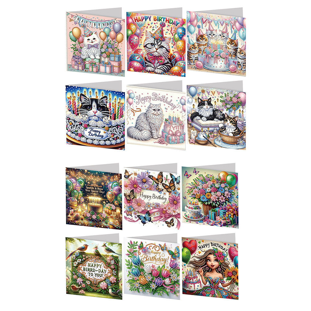 

6pcs DIY Rhinestone Diamond Art Mosaic Postcards Diamond Art Greeting Cards Creative Birthday & Thanksgiving Card Kit