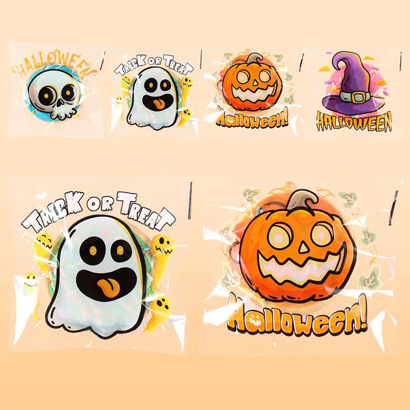 

50/100pcs Happy Halloween Skull Ghost Candy Packaging Bag Cellophane Chocolate Biscuit Bag 2025 Halloween Party Decor Supplies