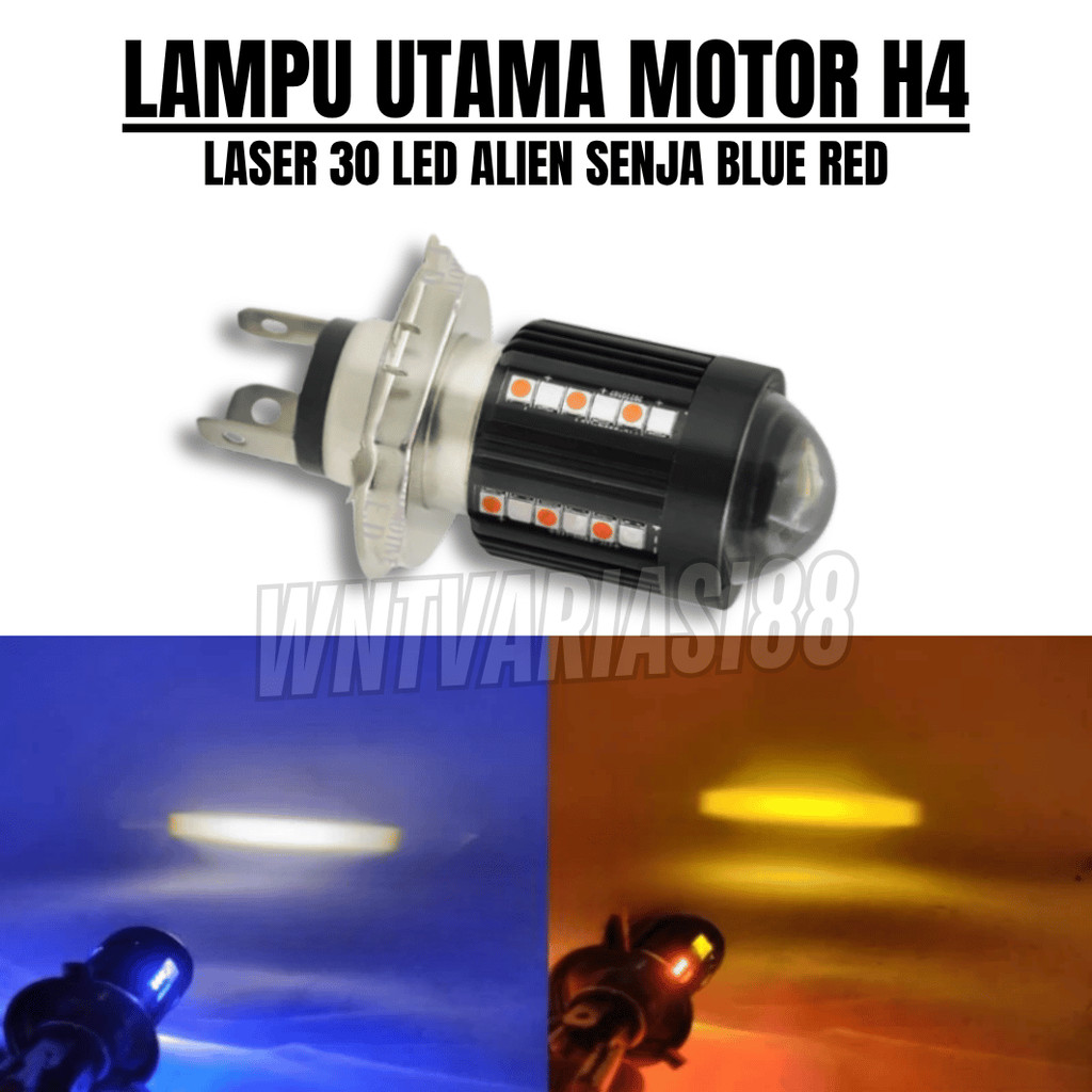 wntvariasi88 LAMPU UTAMA MOTOR H4 LASER 30 LED ALIEN H4 LED LASER 2 WARNA HI / LOO 20 WATT | BOHLAM 