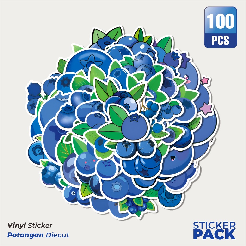 

Super Hemat! 100 PCS Stiker Cute Blueberry Waterproof Aesthetic- Untuk Laptop, Motor, dan Helm - Paper Stationery Pack