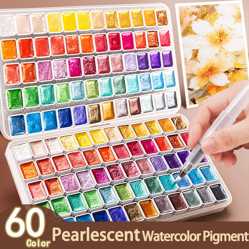 

12/20/24/60 Color Solid Watercolor Paint Set Metallic Glitter Pearlescent Watercolor Pigments for Drawing Art Paint Supplies