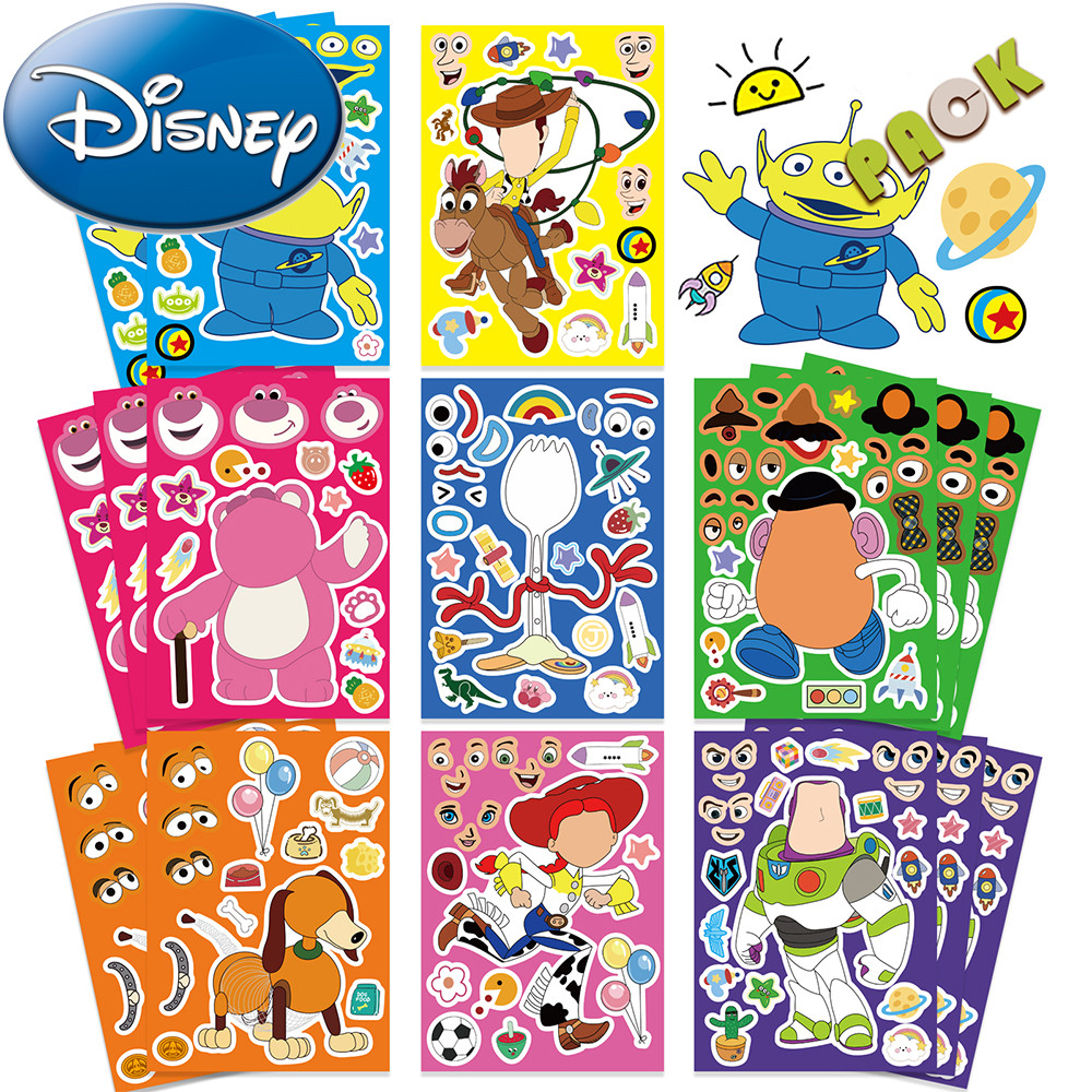 

8/16Sheets Make a Face Toy Story Puzzle Stickers Disney Cartoon Assemble Jigsaw For Kids Boys Girls Party DIY Education Toy Gift