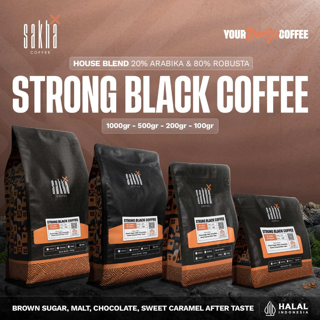 

Kopi Espresso Blend Strong Black Coffee Beans 20% Arabika 80% Robusta Kopdar Biji Bubuk