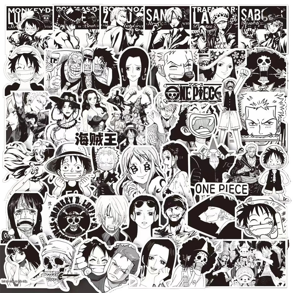 

10/30/65pcs Black And White One Piece Stickers Luffy Zoro Anime Sticker Skateboard Motorcycle Cup Stationery Classic Toy Decal