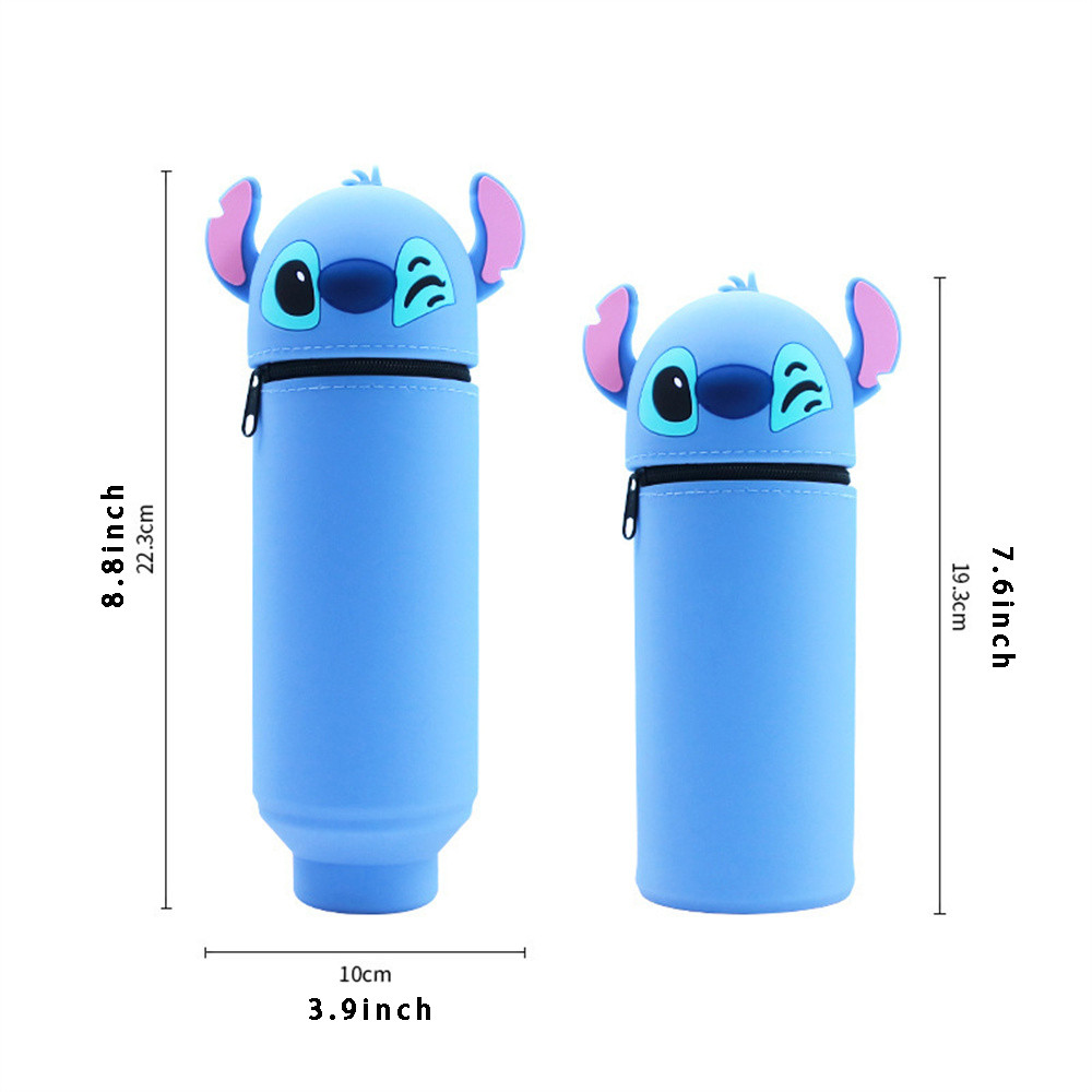 

1pc Cute Disney Cartoon Stitch Silicone Pen Case Fashion Large Capacity Scalable Upright Storage Pen Box Stationery Student Gift
