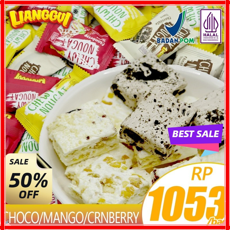

[Jaminan kualitas] LIANGGUI HALAL 38pcs Lianggui Nougat Candy 3 Rasa HALAL - Cranberry, Mangga, Cokelat | Cemilan Kantor & Party