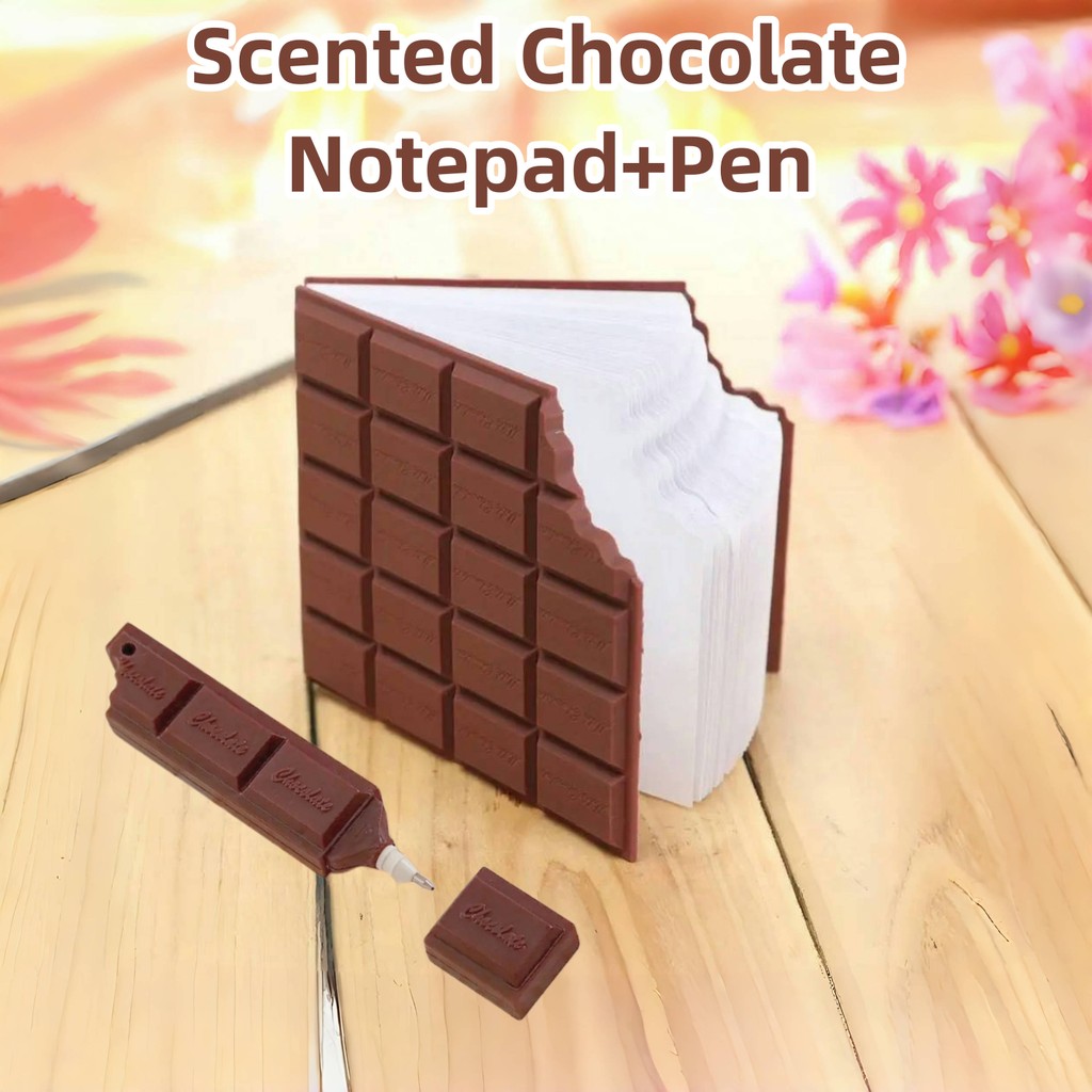 

80 Pages/Set Creative Chocolate Shaped Pocket Notebook& Pen Set, Tear-Off Memo Notepad, Fun Gift For Friends Office Study Supply