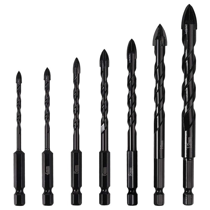7Pcs Mata Bor Silang 3-12Mm Mata Bor Tombak Kaca Keramik Granit Porselin Kaca Mata Bor Cross Drill
