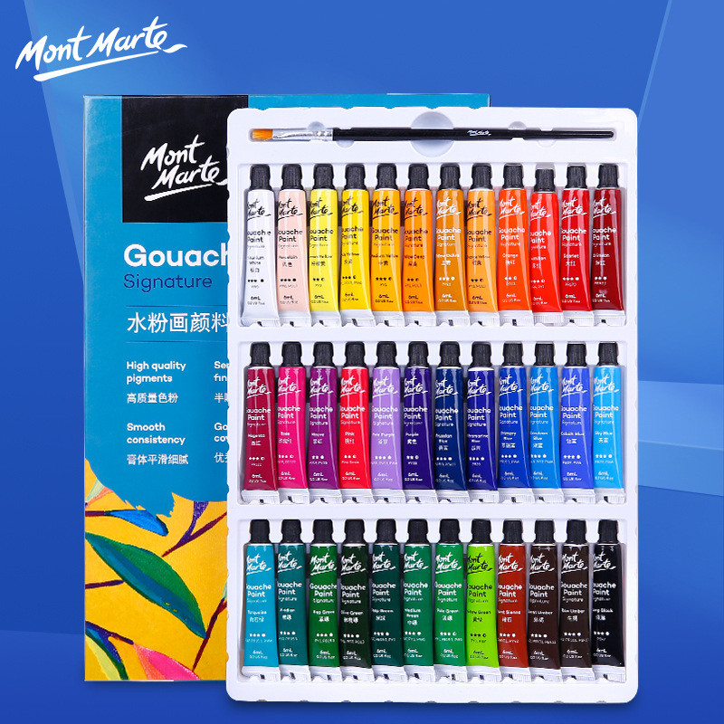 

Mont Marte Gouache Paint Set 12/18/24 Colors 6ml/12ml Tubes Non-Toxic Watercolor Paint For Canvas and Paper Beginners, Students