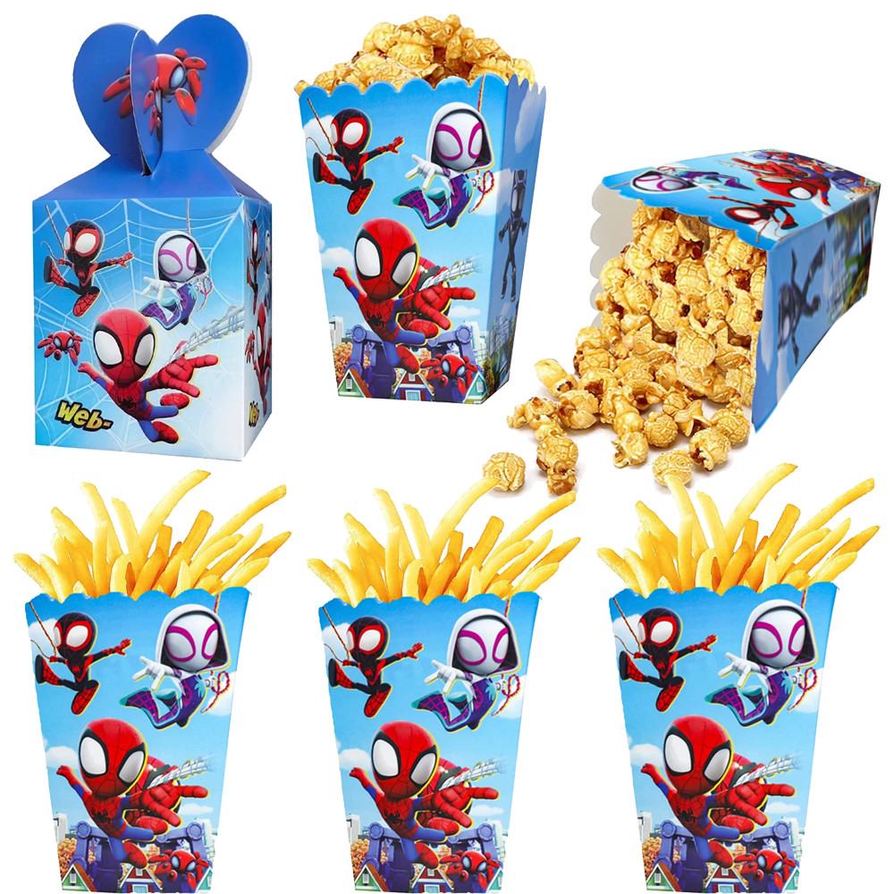 

6/18pcs Spidey And His Amazing Friends Party Theme Popcorn Box Spidey Candy Box Snack Gift Bag for Kids Birthday Party Supplies