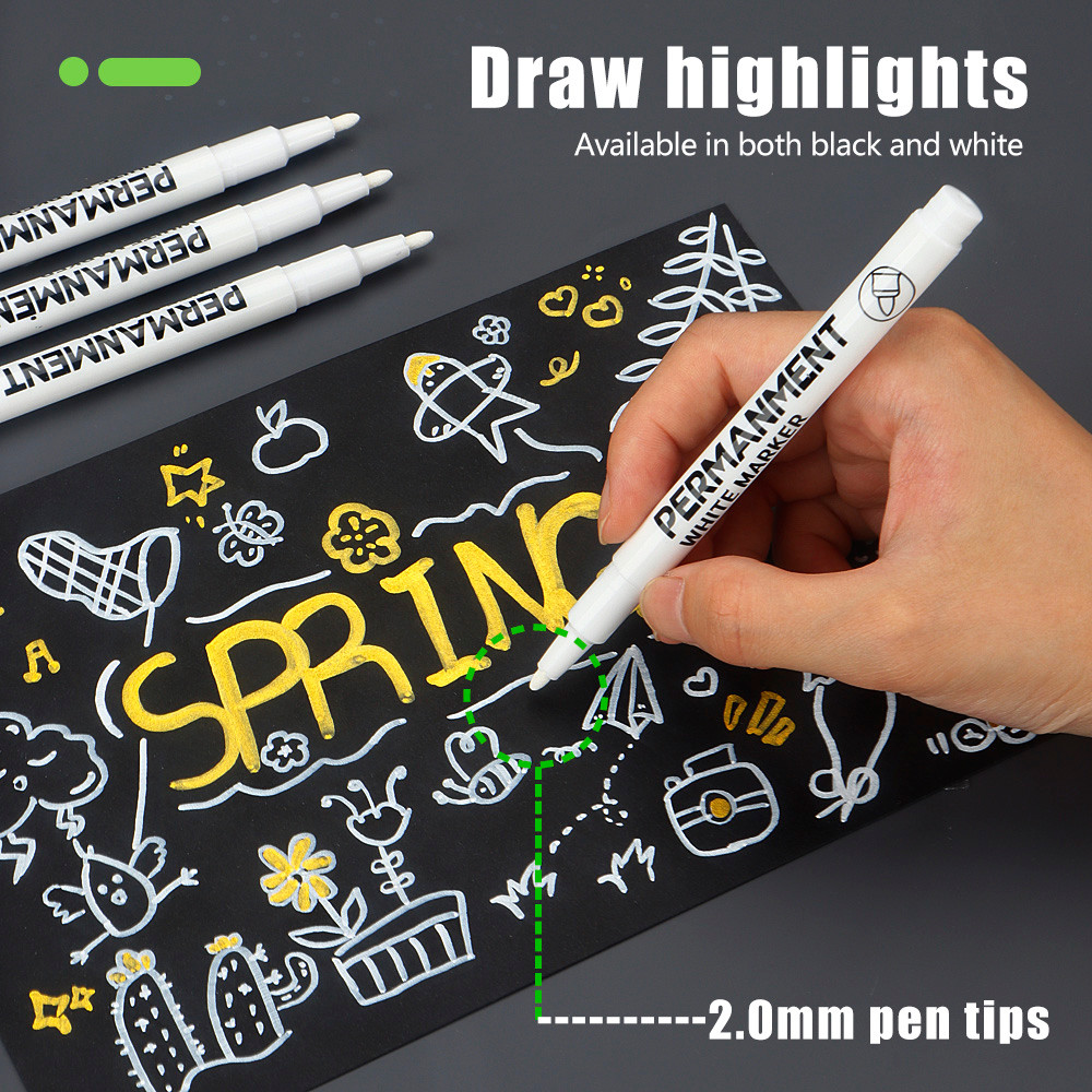 

3/6/12 Pcs Waterproof Marker Pen White Black Inks 2mm Tip For Rock Painting Stone Ceramic Glass Wood Tire Fabric Metal Canvas