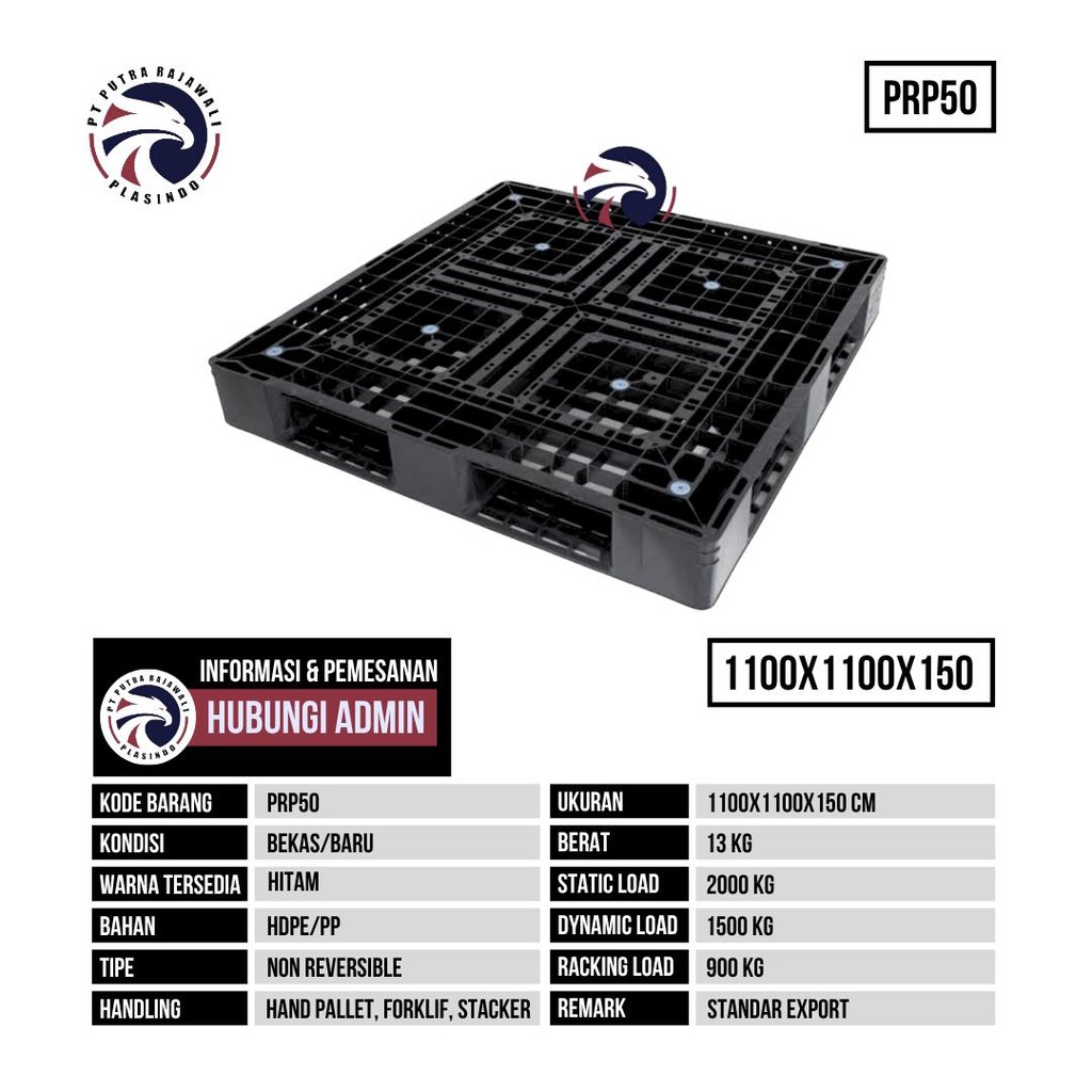 

Pallet Plastik Baru Ukuran 1100x1100x150 mm - PRP50 - Hitam