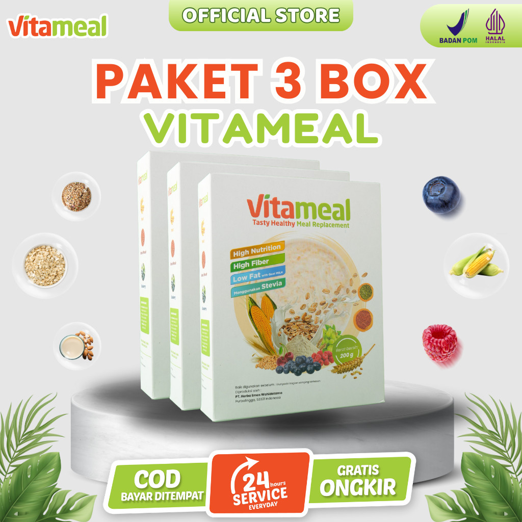 

[ DIJAMIN ] Vitameal 3 Box Sereal Sehat Turunkan Gula Darah Tinggi Cegah Diabetes Kolesterol Asam Lambung Maag VITAMAEL GERD