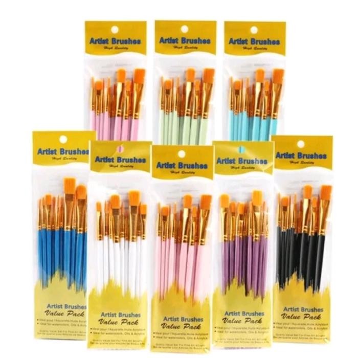 

10 Pcs/Set Kuas Lukis Set Kuas Melukis Cat Air / Kuas Face Painting - 10 pc kuashitam