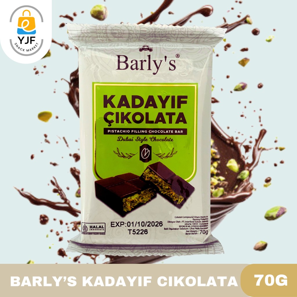 

Barly's Kadayif Cikolata 70G / Pistachio Filling Chocolate Bar / Coklat Dubai / Coklat Viral / Dubai Style Chocolate 70G