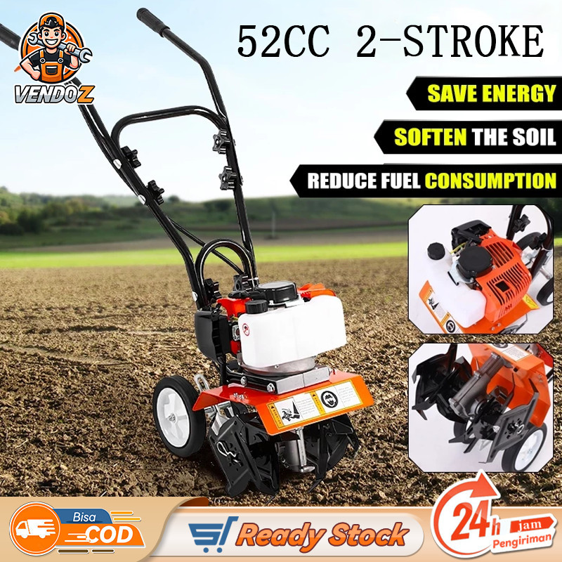 Mini Power Cultivator Tiller Mesin Traktor 52CC 2-Stroke Petrol Engine Rotary Mini Tiller Power Till