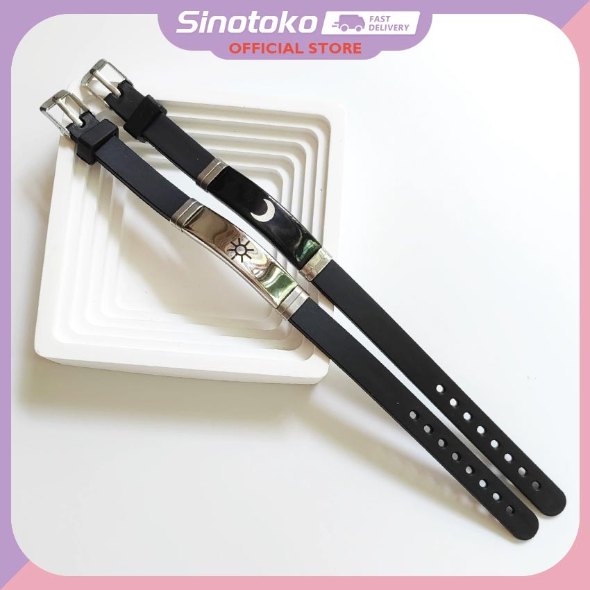 Gelang Titanium Couple Pasangan Hitam, Gelang Bulan Matahari Adjustable Sepasang