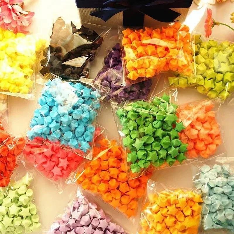 

100 pcs Handmade Product Origami Stars Lucky Colorful Wishing Star Decoration Folding Paper Stars Arts Crafting Valentine Gift