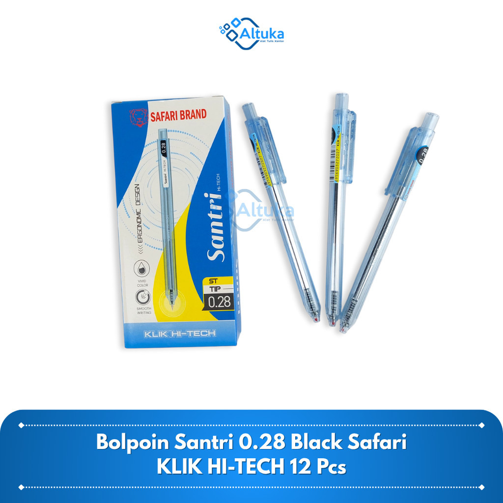 

(12 pcs) Bolpoin / Pulpen / Pen Santri Klik Hi-Tech Safari Brand 0.28 mm Black
