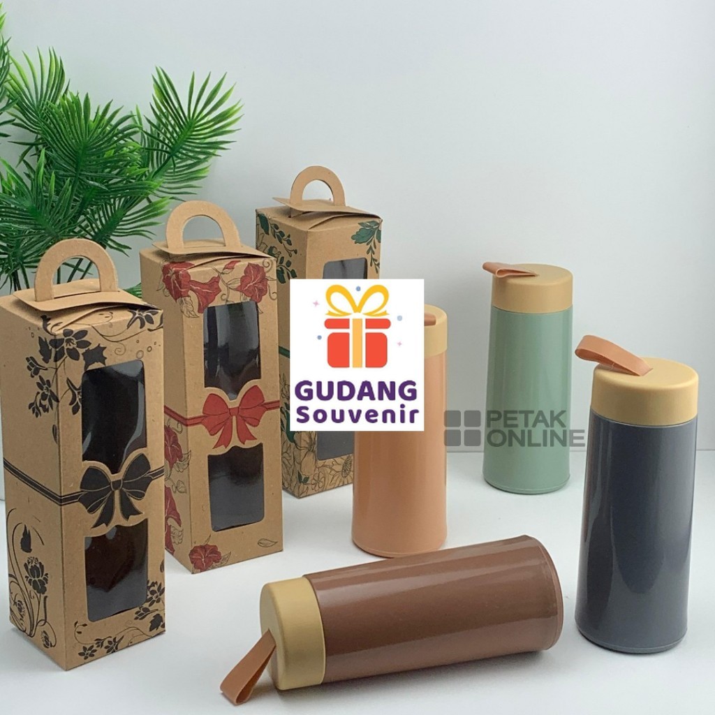 Botol/ Tumbler Polos Tutup Tenteng Karet Coklat 350 ML Kemasan Box Tenteng Pita Coklat harga murah