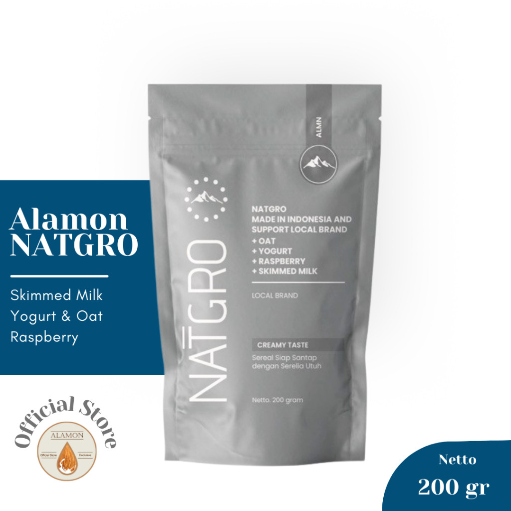 

Susu Sereal Peninggi Badan Natural / Alamon NATGRO /200g /Kelor, Skimmed Milk with Yogurt, Oat, & Raspberry