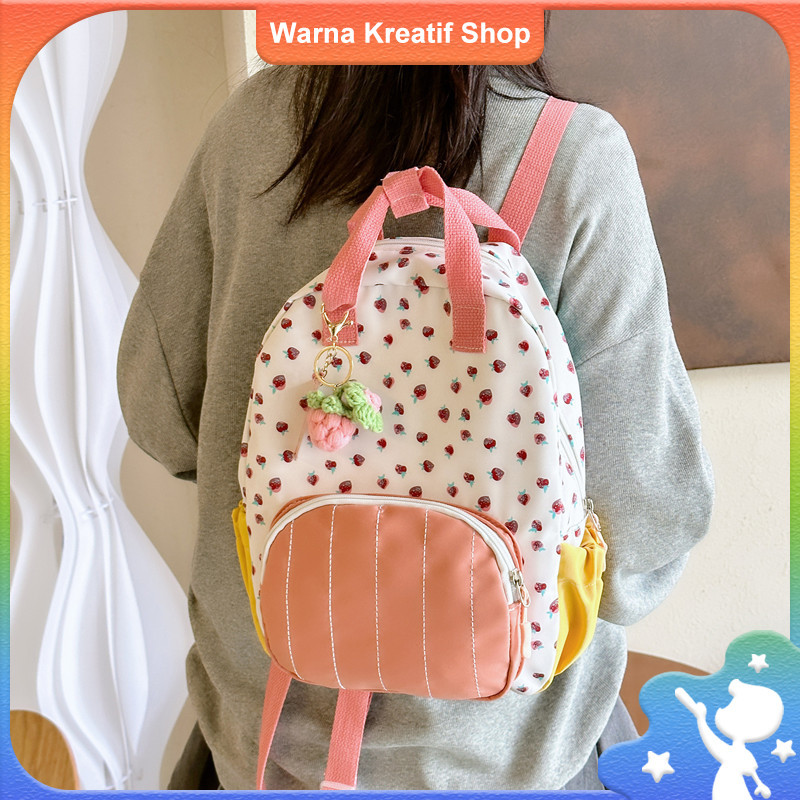 Tas Anak Strawberry Tas Sekolah TK Anak Perempuan Ransel Lucu untuk Jalan-Jalan Aktivitas Keluarga