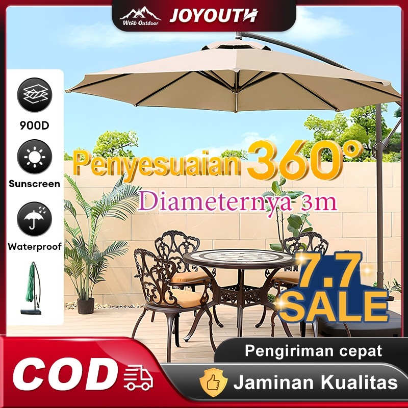 JOY Payung taman outdoor payung gantung 3m Cafe Payung Teduh Matahari Umbrella Pelindung Bulat denga