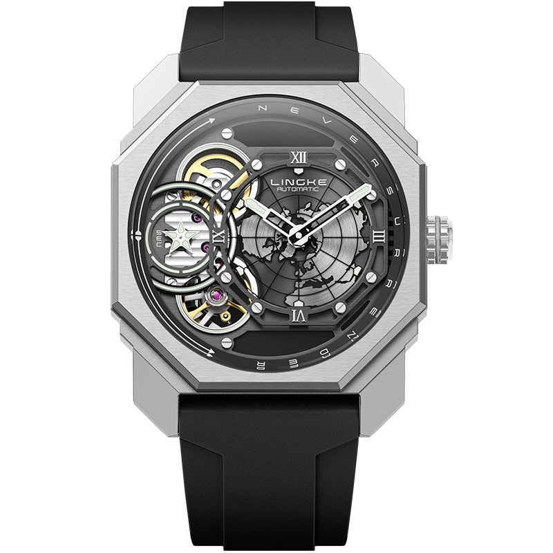 

Jam Tangan Pria Mekanik Quartz Dual Movement Jam Tangan Luminous Skeleton Tali Silikon Jam Tangan Pria