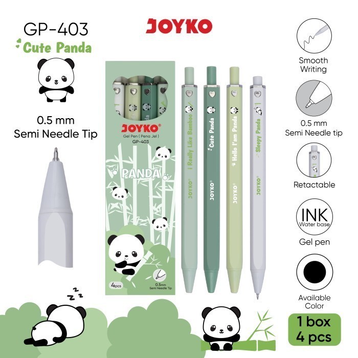 

Gel Pen GP-403 Pulpen Pena Joyko Panda 0.5 mm isi 4 | Bulpen Gel | Pena Gel Hitam