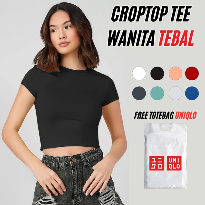 CROP TOP UNIQLO TEBAL 24S / KAOS POLOS CROP TOP / BAJU WANITA / KOREA STYLE CROP TOP - Putih M