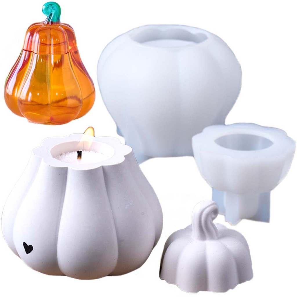 

Concrete Pumpkin Storage Box Silicone Mold DIY Halloween Ornaments Candle Jar Container Craft Molds Plaster Resin Vase Mould