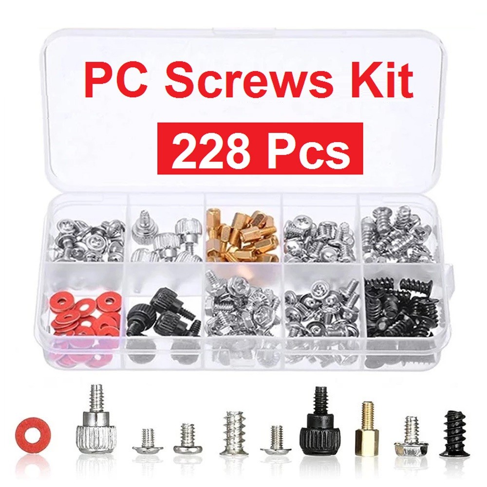 Paket Lengkap Baut Komputer 228Pcs Mur PC Screw Set Lengkap CPU Rakitan Box Sekrup Spacer Ring CMOS 
