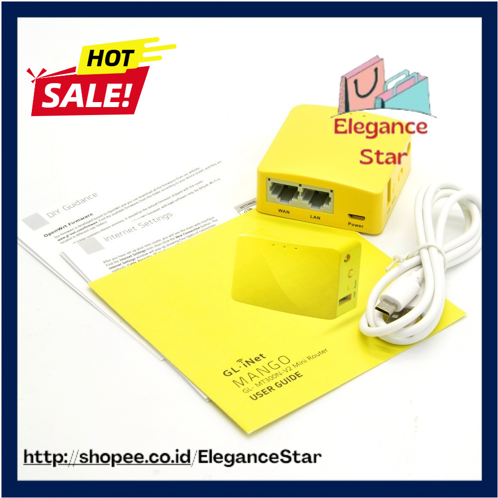 GL.iNet-MT300N-V2(Mango) Portable Mini Travel Wireless Pocket Router - WiFi Router/Access