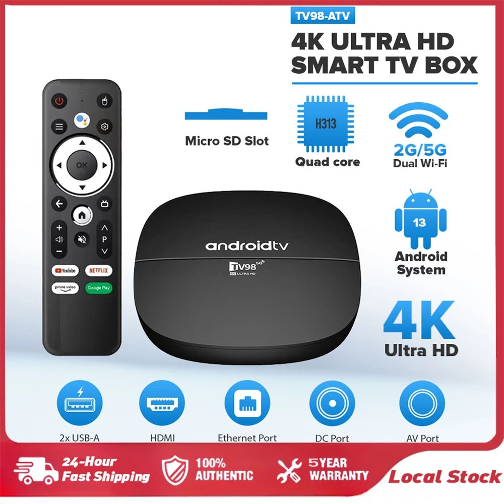 2025 TV98 ATV Android TV BOX 16-256GB T99 MAX ATV HD 8K H313 Quad Core BT4.0 USB2.0 2.4G&5G Dual Wif